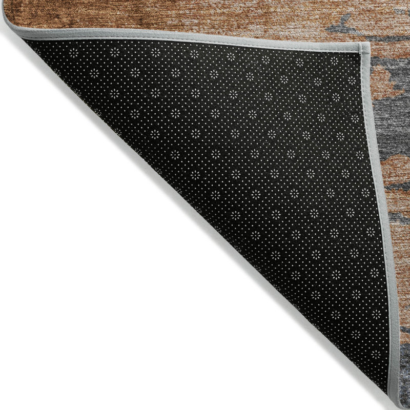 Tapis intérieur lavable abstrait rouille et gris 5 pi x 8 pi