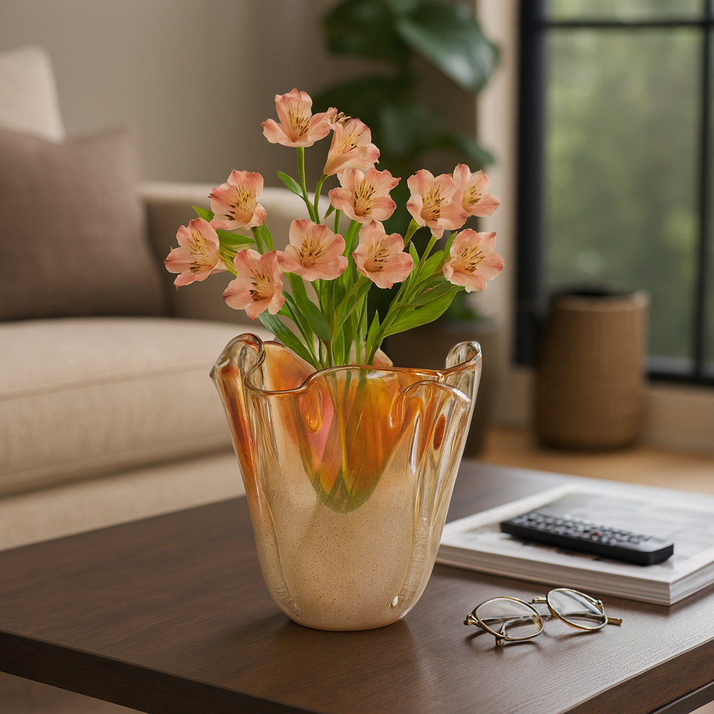 Trendan Glass Table Vase, 9" H x 10" W x 10" D, Tan