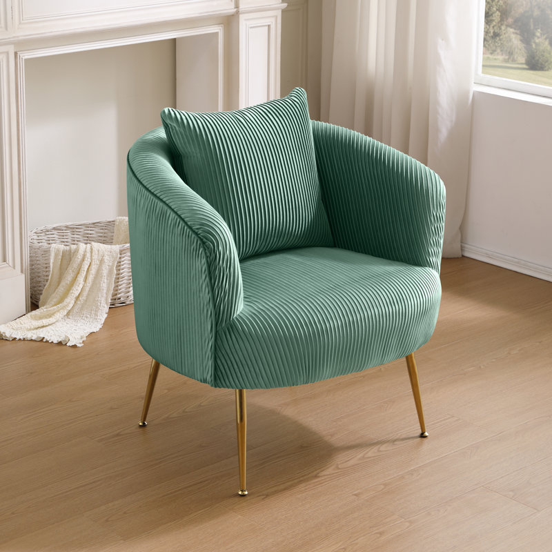 Letona 28.74" W Velvet Barrel Chair with gold metal legs, Green
