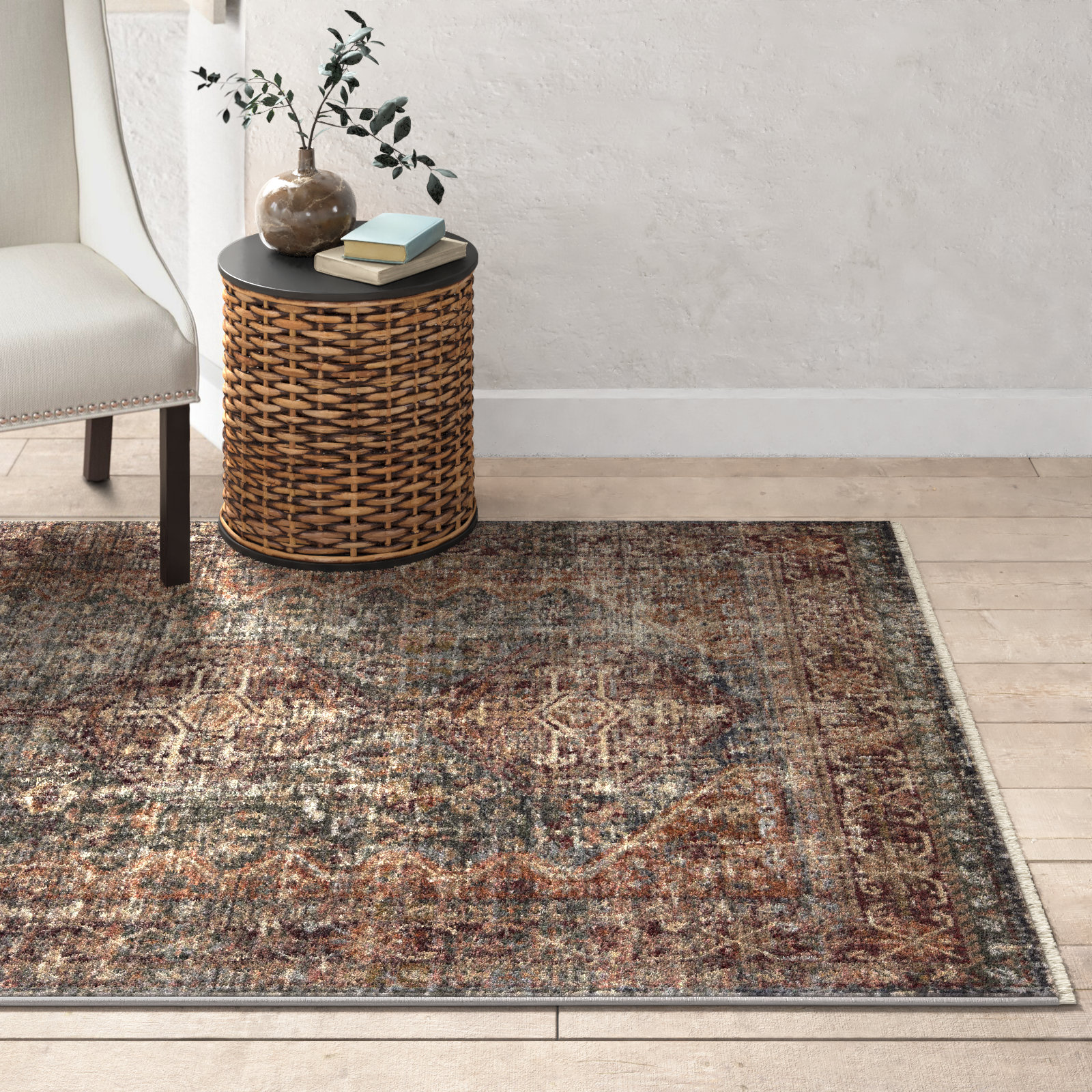Clemente Red/Blue/Brown Rug, Rectangle 5' x 8'