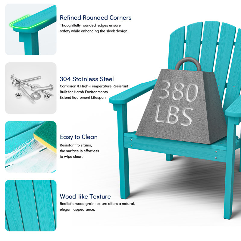 Set of 4 Stackable Adirondack Chairs – HDPE Outdoor Patio Seating, All-Weather Durable Design with Space-Saving Storage and Comfort Backrest