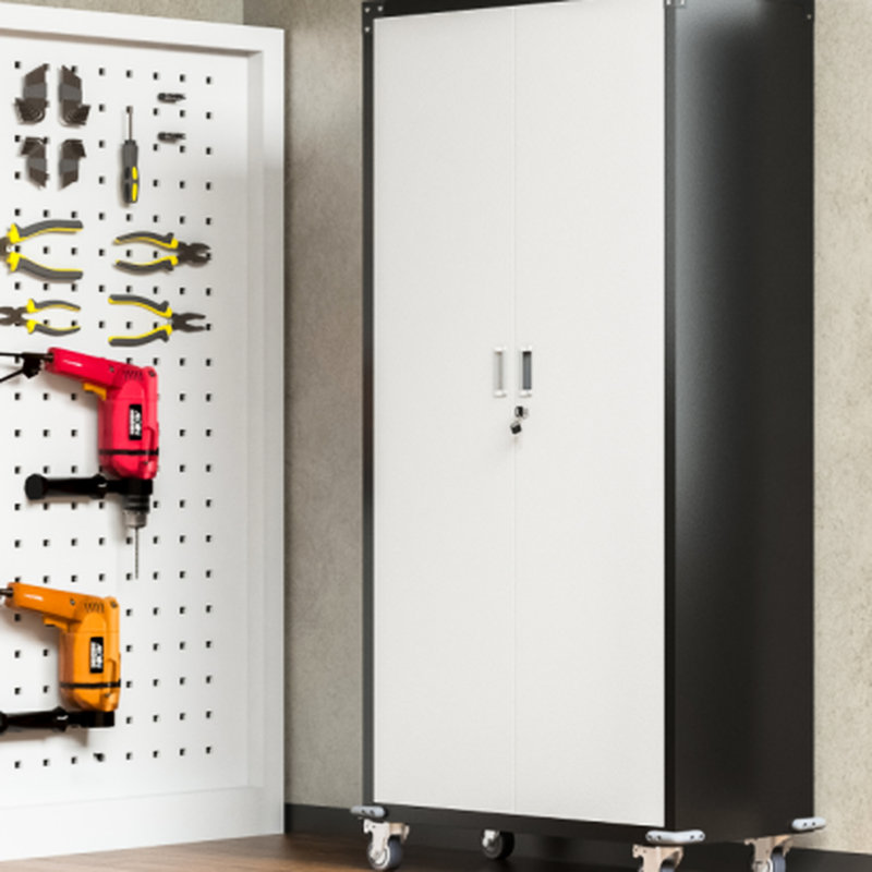 Armoire de bureau en métal avec 4 tablettes réglables et portes verrouillables - Garage Organisation Solution