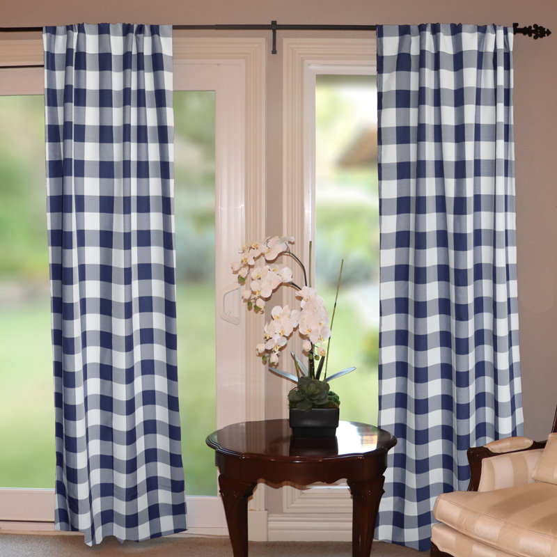 Chestermere Semi Sheer Curtain Single Panel, 56" W x 96" L, Navy/White