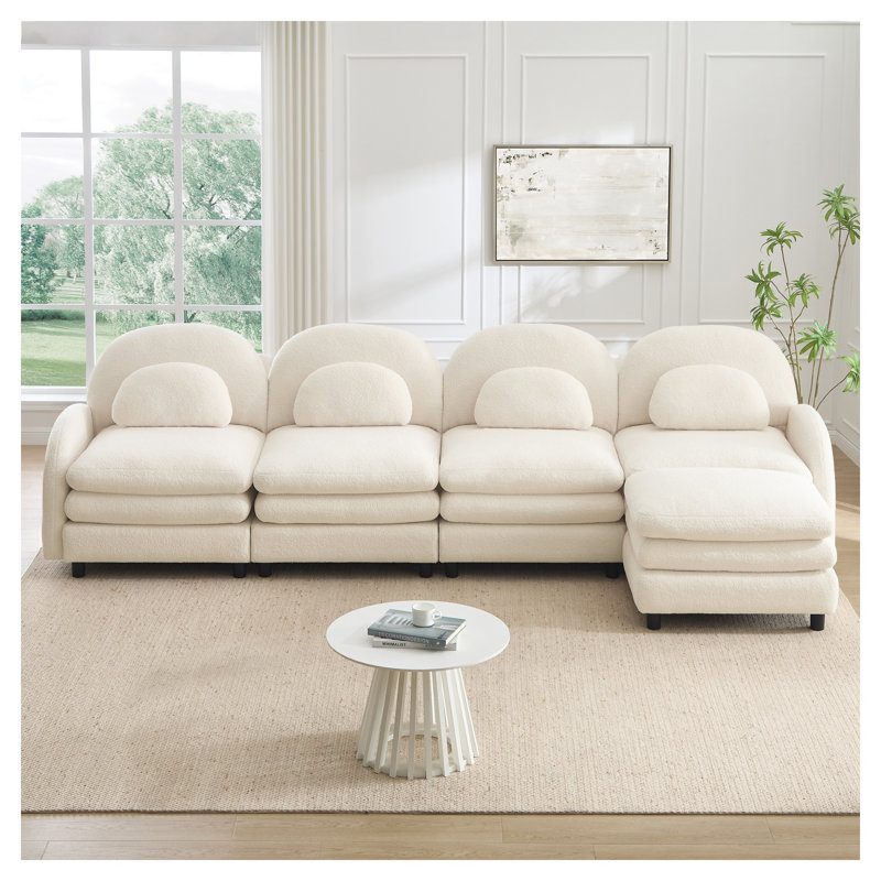 Canapé modulaire Teddy, Beige / Blanc