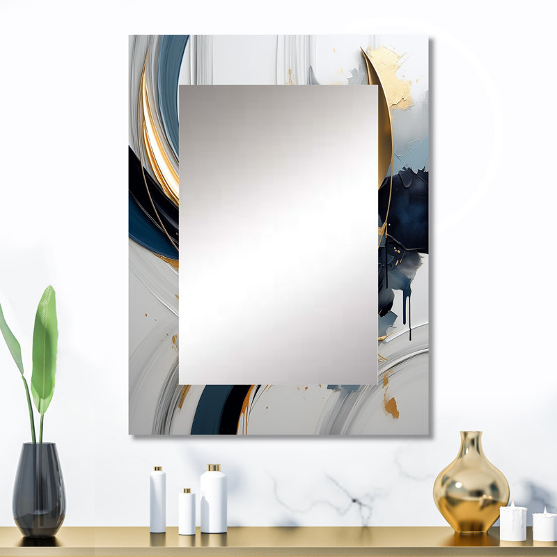 Abstract golden blue Whirls of serenity II - Fractal Decorative Mirror, Gold Wall Mirror, Printed Metal Art, 32" x 24"