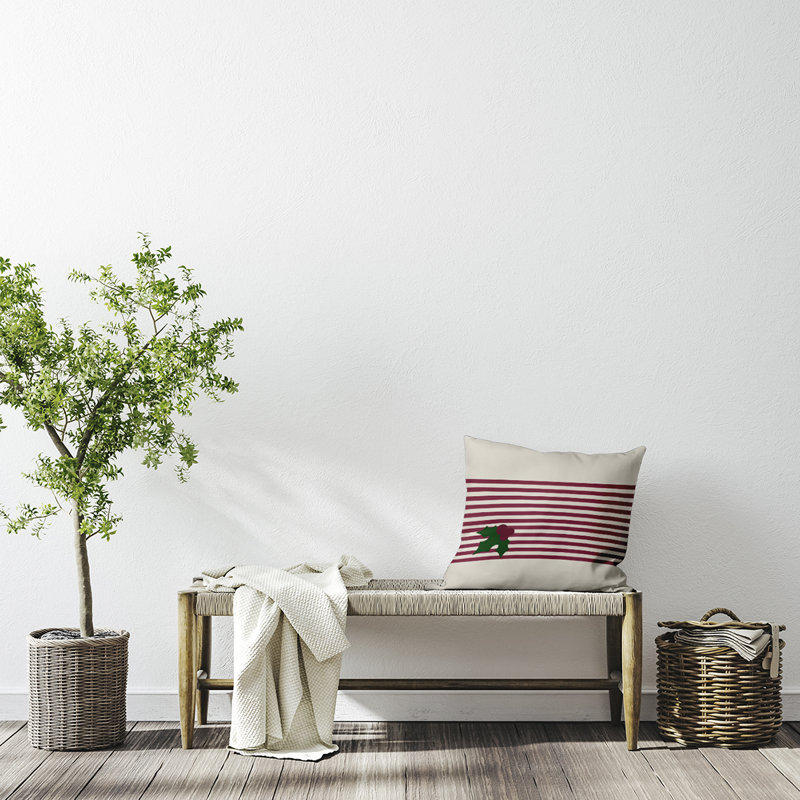 Striped Reversible Throw Pillow, 18" H x 18" W, Ivory/Burgundy