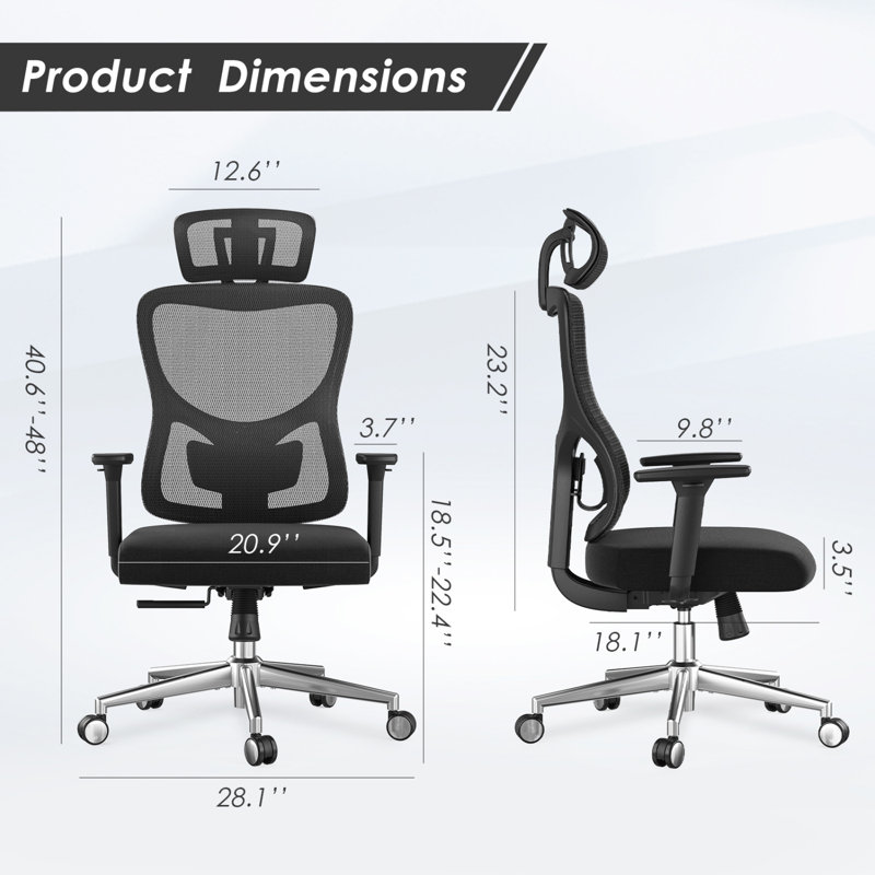 Ergonomic Mesh Office Chair with Adjustable Lumbar Support &Headrest, 3D Armrests, Reclining Function, Breathable Design