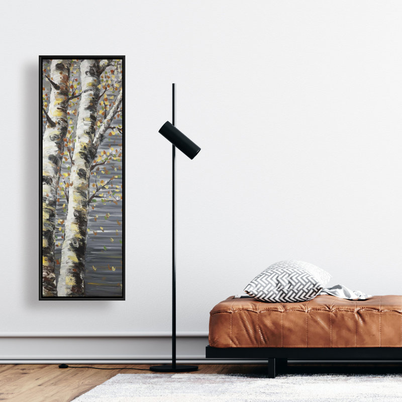 Toile grise avec arbres contemporains - bouleaux blancs en herbe