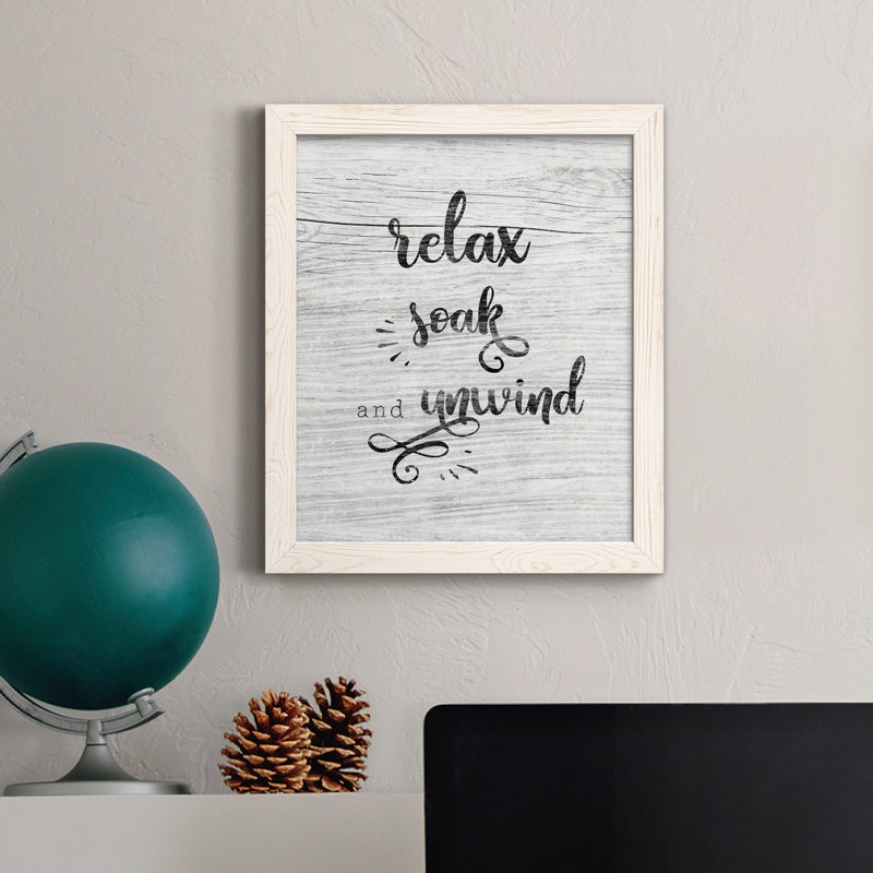 Relax Soak Unwind - cadre photo, art textuel sur toile, H 44 po x l 31 po x P 1 po, Toile avec cadre blanc