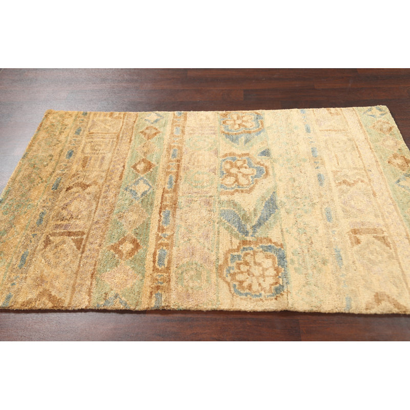Tapis d'intérieur / extérieur à motif géométrique Oushak noué à la main 4 x 6