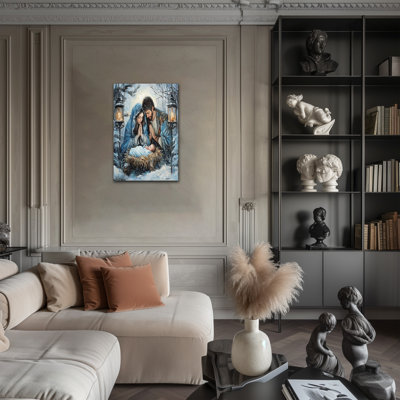 Grande reproduction de toile de crèche de Noël, affiche de peinture de la naissance de Jésus, reproduction de photo de Mary Joseph, œuvre d'art spirituelle encadrée de Noël encadrée pour le salon, la chambre à coucher, 20 po x 30 po