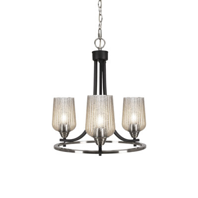 Lustre 3 lumières avec verre texturé argenté 5 "Paramount