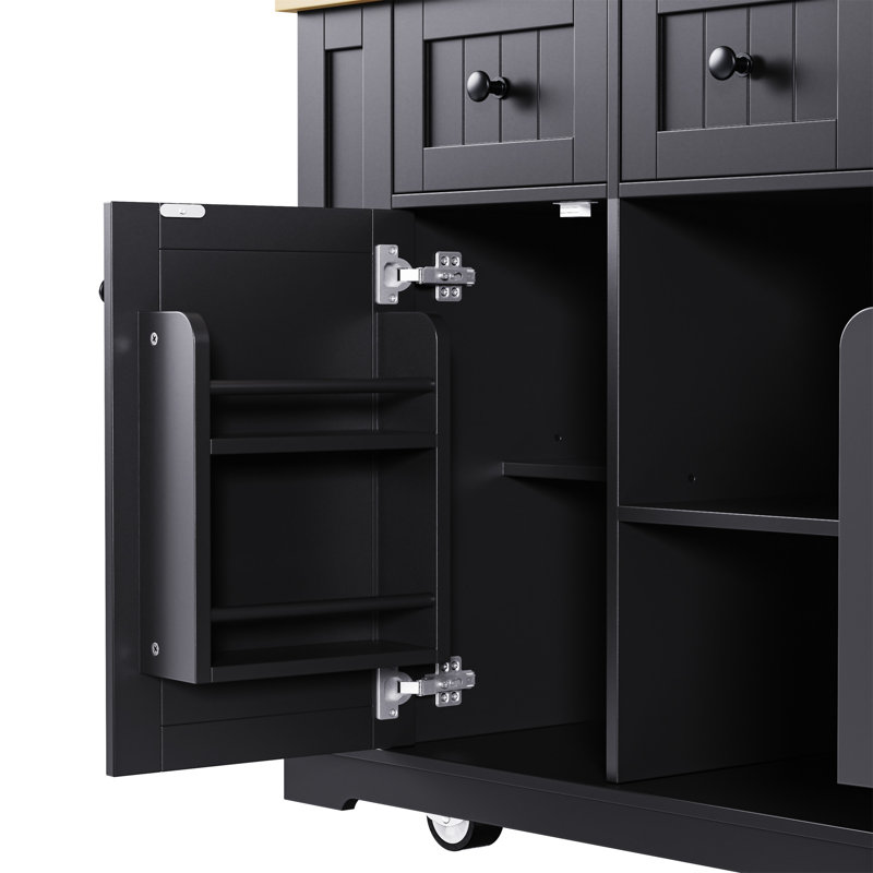 53Inch Large Kitchen Island With Drop Leaf, Black