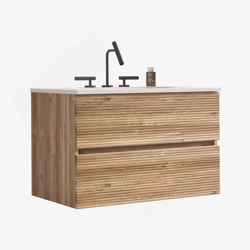 Meuble-lavabo mural avec lavabo en céramique, 30", Chêne