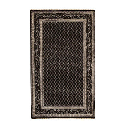 Tapis noir / ivoire en laine noué à la main de conception unique 3 pi x 5 pi