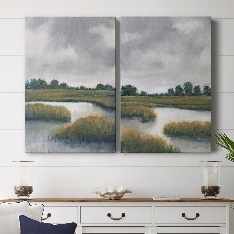 Salt Marshes I - Toile tendue avec châssis de qualité supérieure - Prêt à accrocher, H 48 po x l 32 po