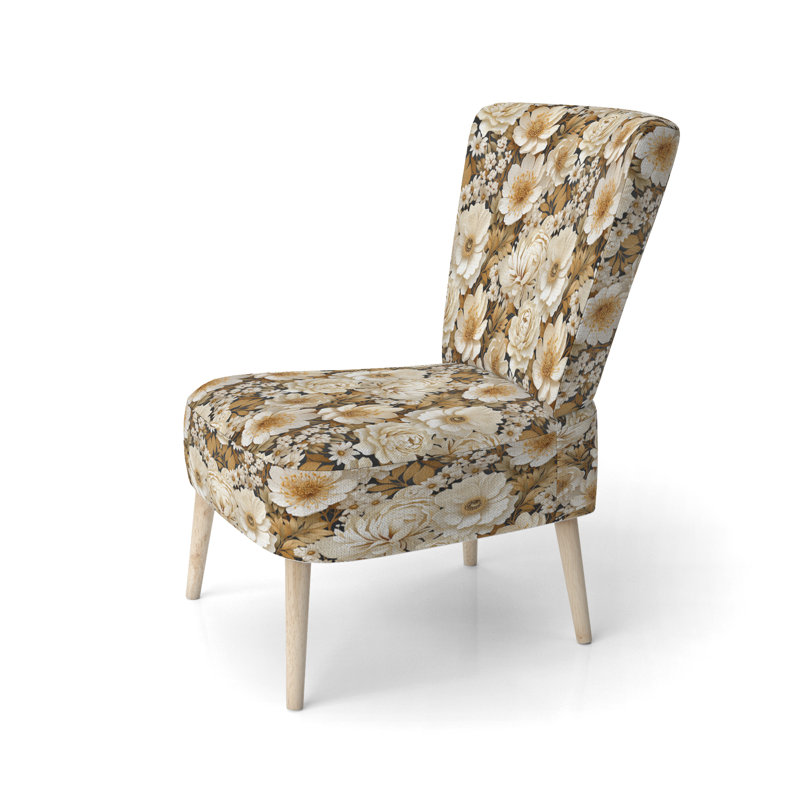 Beige Boho Chic Poppy Blooms - Chaise d'appoint rembourrée de style campagnard, chaise d'appoint rustique à motif floral
