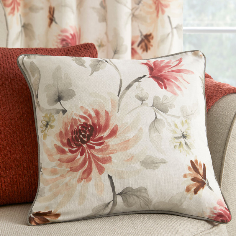 Kamila Floral Red Square Throw Cushion With Filling, Polyester
