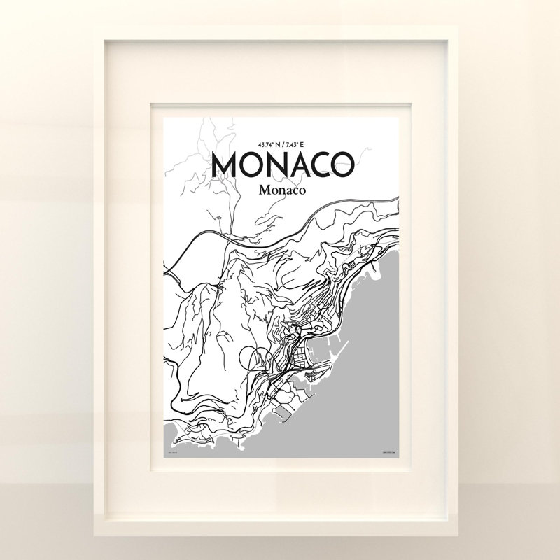 Monaco City Map in Tones 1 Piece Wall Art, 24cm H x 18cm W x 0.05cm D