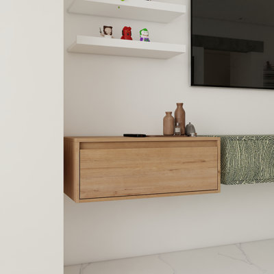 Meuble-lavabo flottant de 30 pouces au fini imitation chêne, tiroir à fermeture en douceur (meuble-lavabo seulement, sans lavabo)