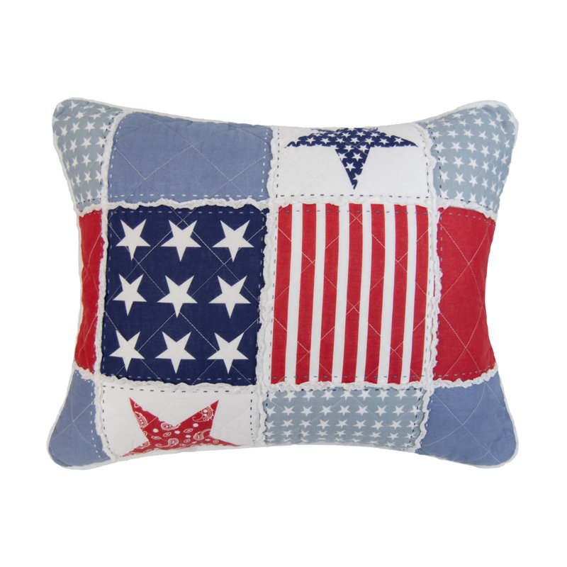  Donna Sharp Star & Stripe 3PC King Ragged Pieced Cotton Patriotic Quilt Set, King Quilt + 2 King Shams