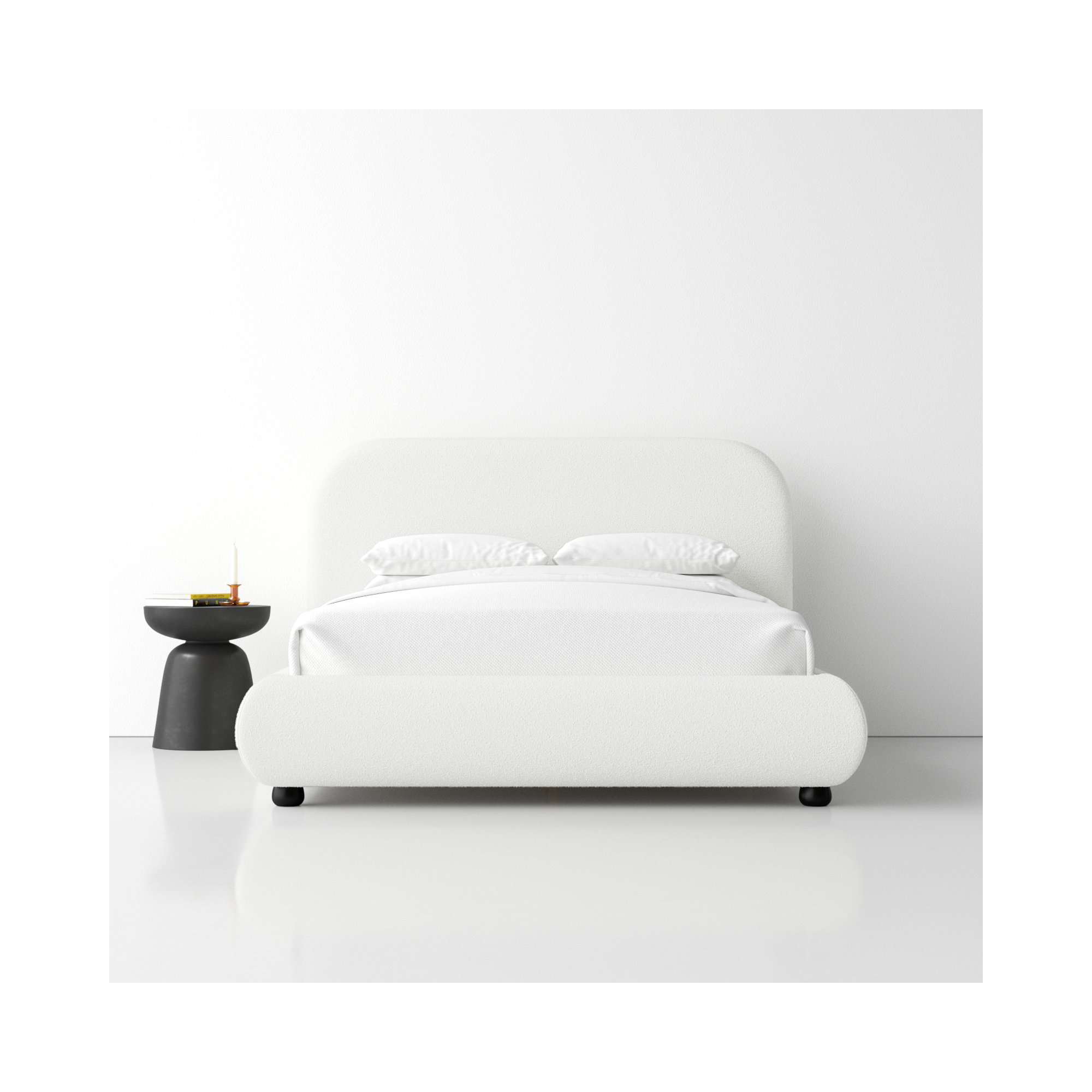 Reggie Upholstered Platform Bed, Queen, Off White Performance Boucle