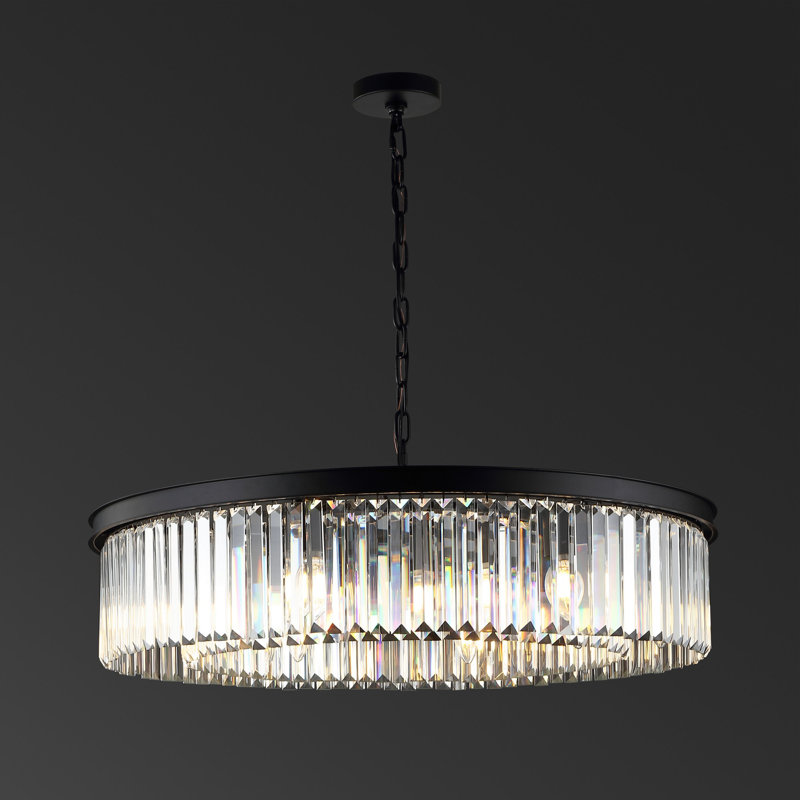 Lustre en roue de chariot unique et remarquable à 12 lumières avec accents de cristal Cramer