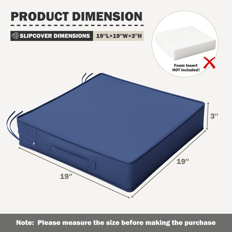 Outdoor  4'' Non-Slip Cushion Cover Water-Repellent Seat Cushion Slipcover With Portable Carry Handle., Blue, 4"