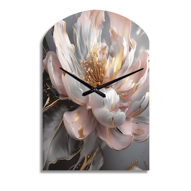Horloge murale en marbre, or rose et pivoine III, Moyenne