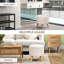 Repose-pieds avec rangement, tabouret rond avec plateau rembourré, blanc crème