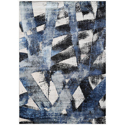 Tapis rectangulaire bleu / ivoire / noir