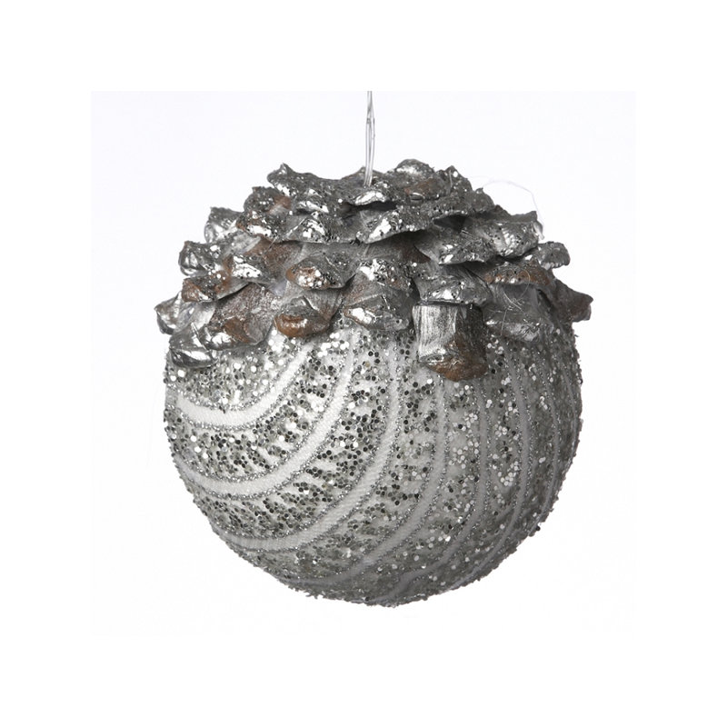 Ornement boule paillettes, H 5 po x l 5 po x P 5 po, Argent