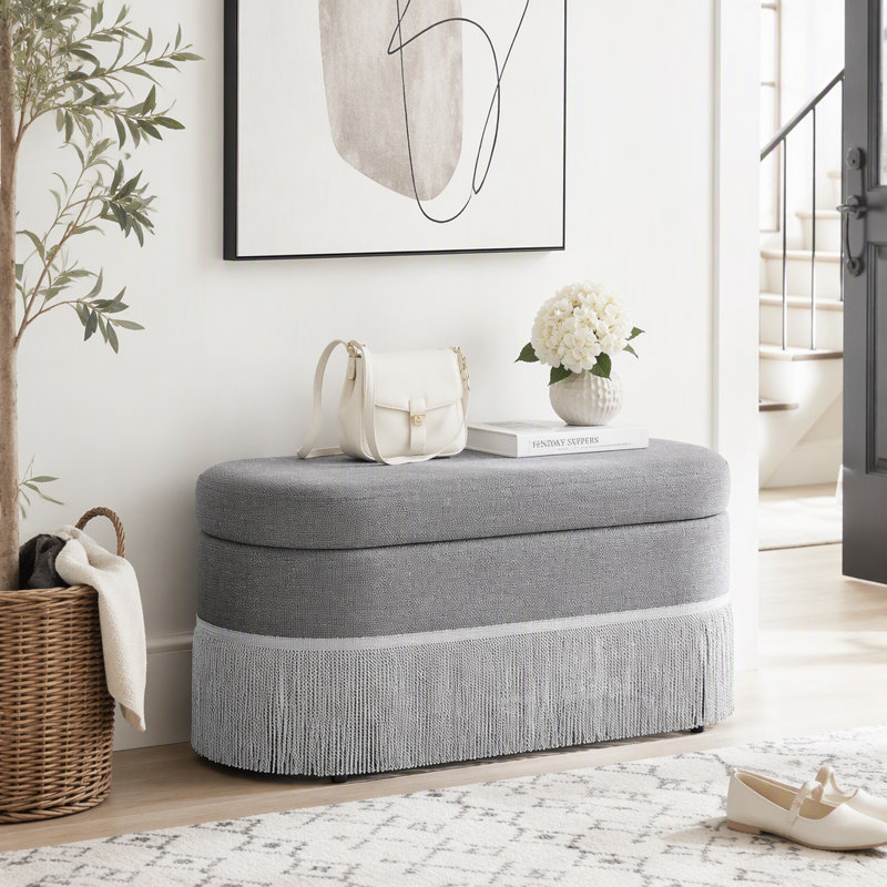 Repose-pieds ovale rembourré avec rangement, repose-pieds multifonctionnel et rangement caché, Gris