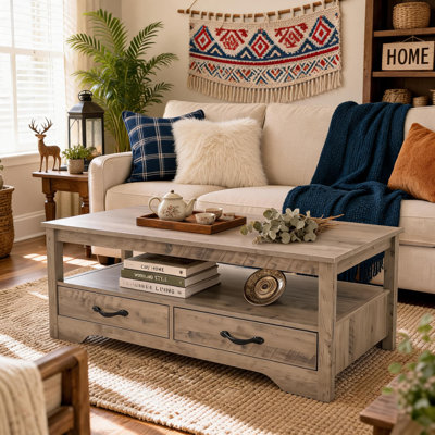 Table basse avec 4 tiroirs et tablette ouverte
