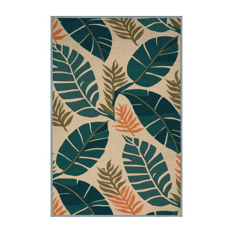 Tapis hawaïen lavable à feuilles stylisées, Rectangle 4pi x 6 pi