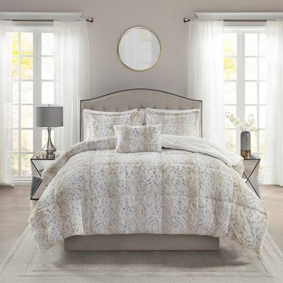 Édredon en fausse fourrure très grand 4 pièces - brun beige, brun clair Grace