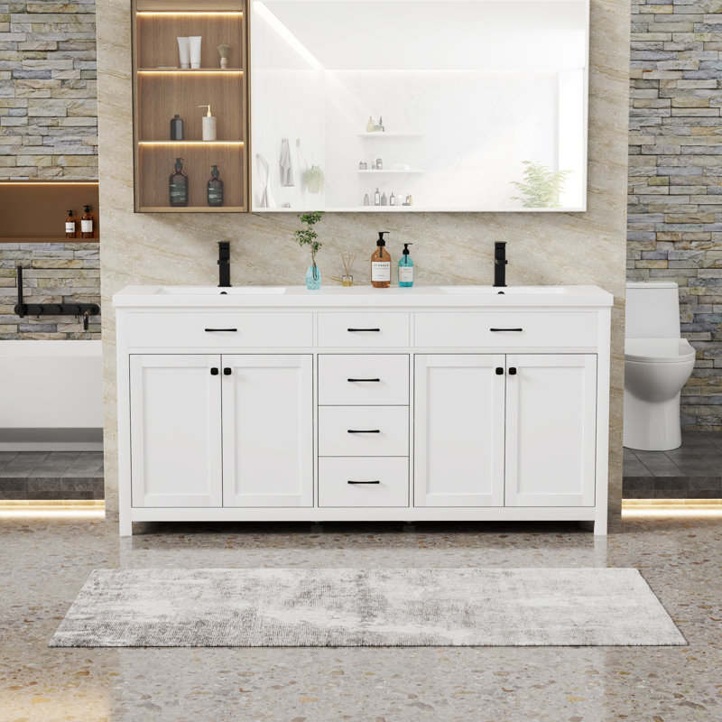 Manrique 72" Spacious Double Sink Bathroom Vanity With Integrated Sink Top, Faucet,Drain, Assembly Required, White