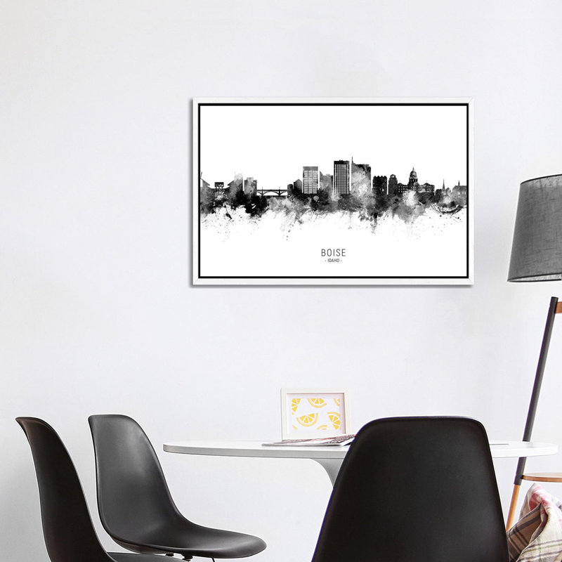 Boise Idaho Skyline Name by Michael Tompsett - Print on Canvas, 66.04cm H x 101.6cm W x 3.81cm D, White Floater Framed