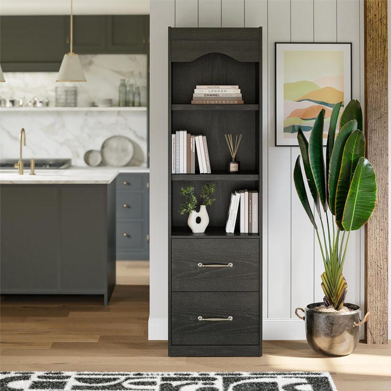 Novogratz Her Majesty 2-Drawer Storage Cabinet-Style Bookcase with Drawers, Chêne noir