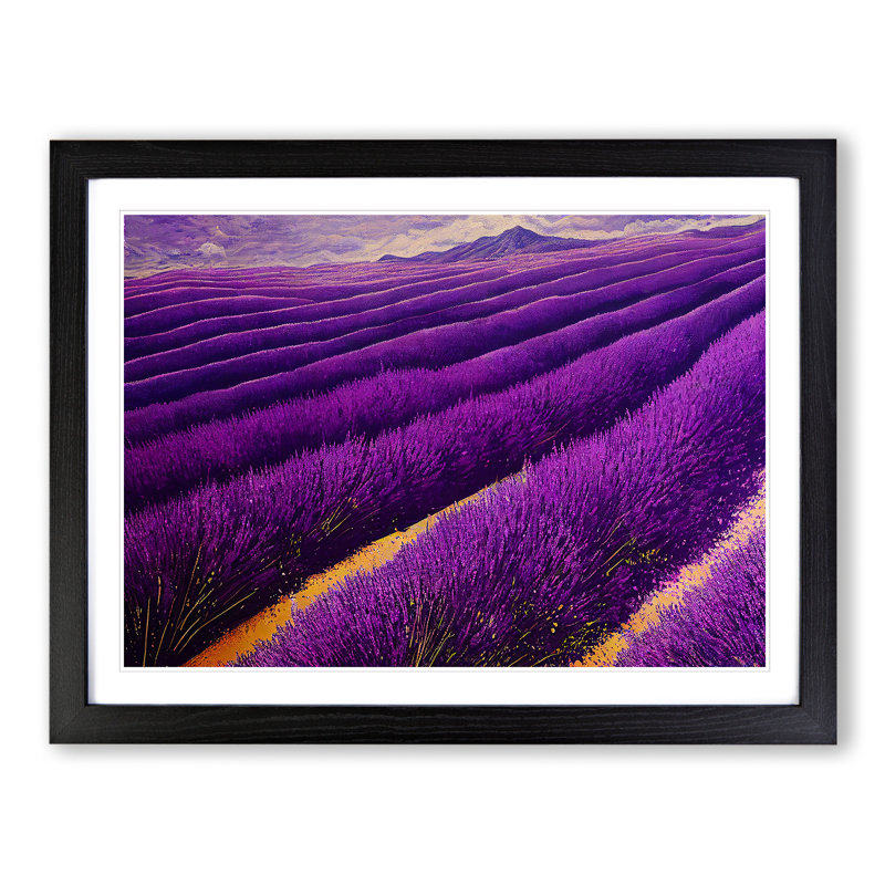 Breathtaking Lavender Flower Field - Single Picture Frame Print, 25cm H x 34cm W x 2cm D, Black Framed