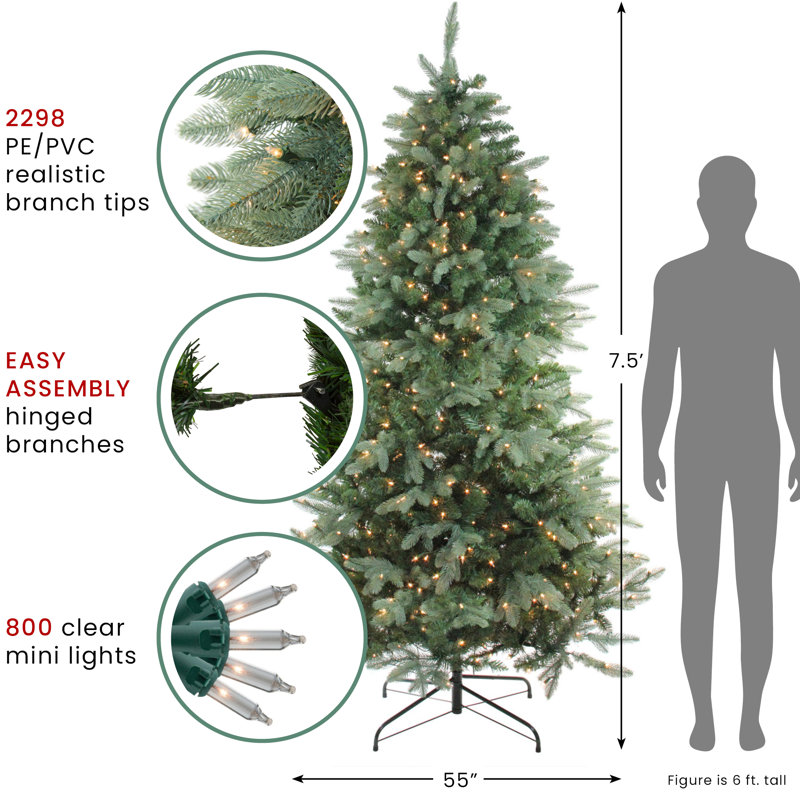 9' Pre-Lit Washington Frasier Full Artificial Christmas Tree - Clear Lights, 7.5' H