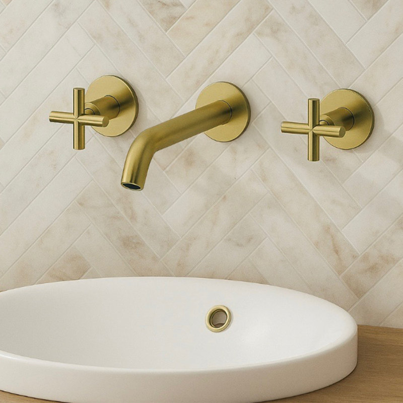Robinet de salle de bain mural NJ, Brushed Gold