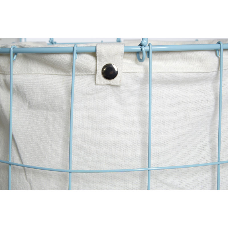 Fabric Laundry Basket with Handles, White/Blue