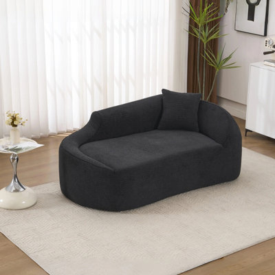 Chaise longue incurvée moderne noire à compression, lit en chenille avec assise profonde et coussin pour salon, chambre, appartement - Mobilier polyvalent 3 en 1, coussin d'assise, mobilier d'intérieur polyvalent