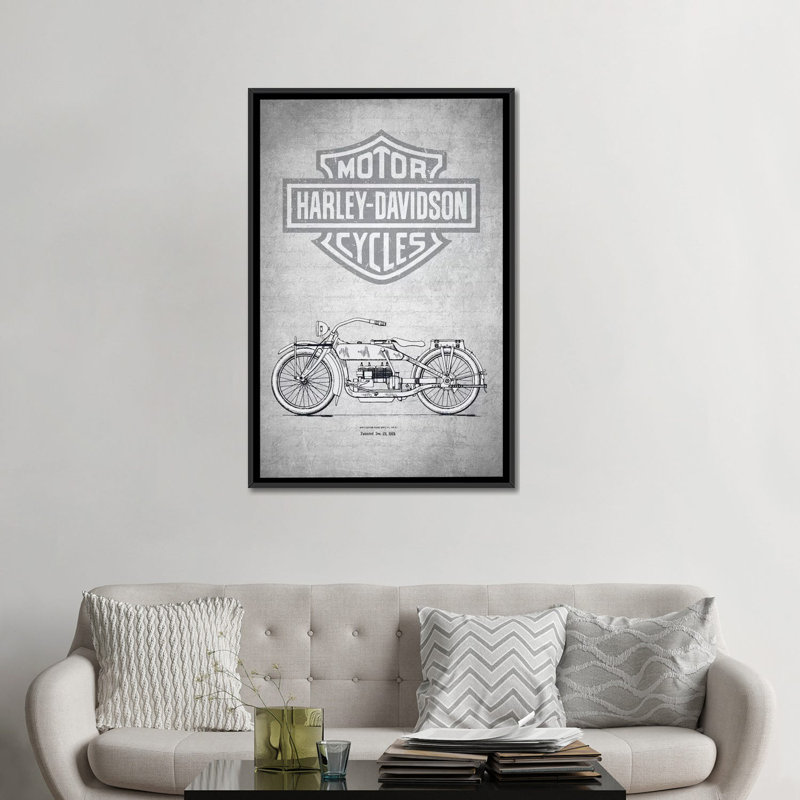 «Harley-Davidson Motorcycles I», impression sur toile, H 26 po x l 18 po x P 1,5 po, Toile avec cadre noir, Pas de tapis