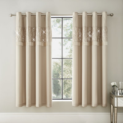 Velvet Band Sparkle Lined Eyelet Curtains