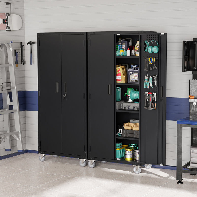 Steel Tool Storage Cabinet With Wheels And Hole Plate, Black