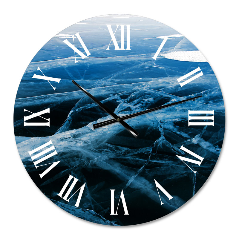 Blue and White Ice Structure II - Modern wall clock, Small
