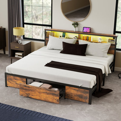 96cm Height Bed Frame with LED Headboard No Box Spring Needed