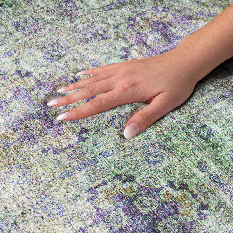 Premium Machine Washable Dream Shag ADS557 Medallions Rug, 9' x 12', Purple